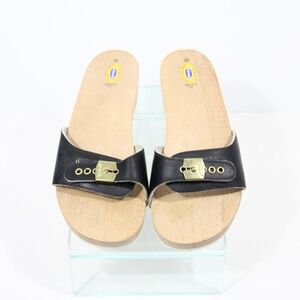 Dr. Scholl's Original Sandals sz 10 Women Wood Clog Made in Italy Blue Leather